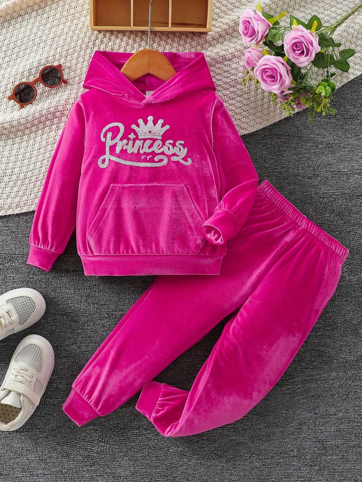 Girls' Princess Hoodie and Pants Sets 2-Pack in Random Colors with Long Sleeves and Cuffed Legs