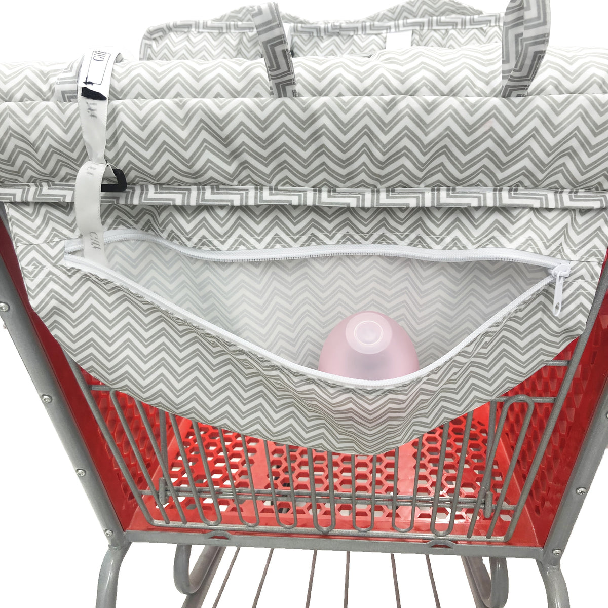 Thick Padded Baby Shopping Cart and High Chair Cover with Contoured Side Cushions and Patterned Fabric