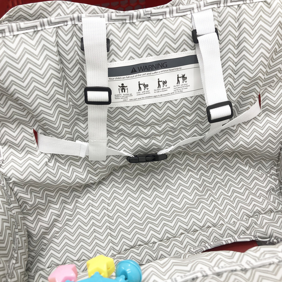 Thick Padded Baby Shopping Cart and High Chair Cover with Contoured Side Cushions and Patterned Fabric