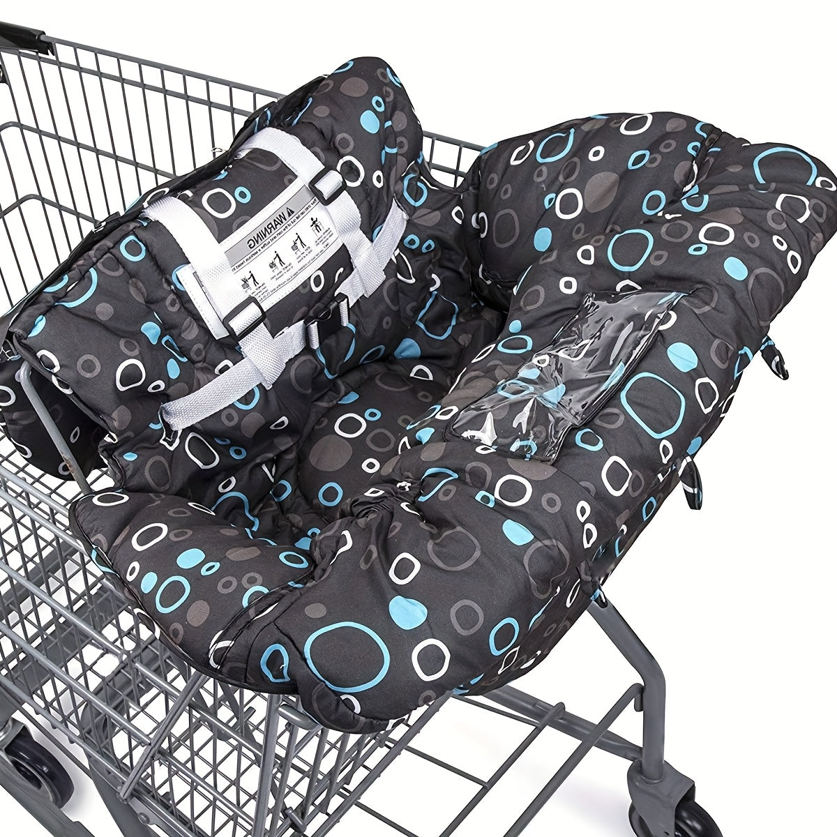 Thick Padded Baby Shopping Cart and High Chair Cover with Contoured Side Cushions and Patterned Fabric