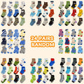 Kids' Patterned Crew Socks in 12 or 24-Pair Random Assortments with Ribbed Cuffs for Everyday Changes