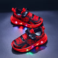 Spiderweb Light Up Sneakers for Kids with Colorful Sole Lights and Instep Straps in Red or Blue