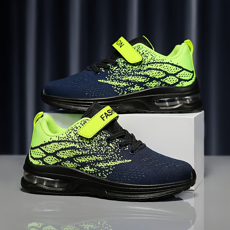 Kids' Athletic Sneakers with Adjustable Top Straps and Contrast Mesh Patterns for School and Play