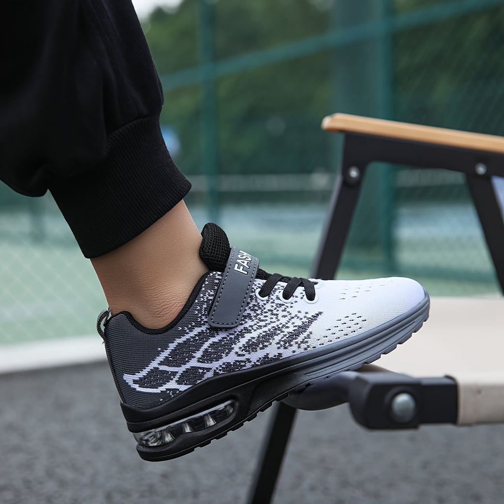 Kids' Athletic Sneakers with Adjustable Top Straps and Contrast Mesh Patterns for School and Play