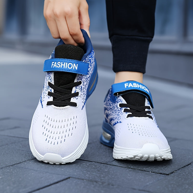 Kids' Athletic Sneakers with Adjustable Top Straps and Contrast Mesh Patterns for School and Play