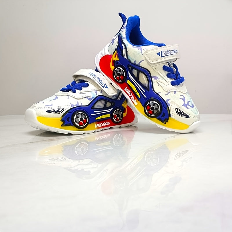 Kids' Light-Up Sneakers with Race-Car Side Details and Flame Graphics in Red or Blue for a Playful Look