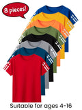 Kids' T-Shirts Eight Pack in Mixed Colors with Crew Necks and Short Sleeves for Summer Play and Everyday Wear