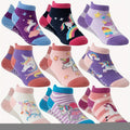 Girls' Unicorn Ankle Socks in 9 or 18-Pair Packs with Dotted Grip Soles for Colorful Everyday Outfits