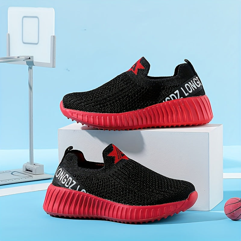 Kids' Slip-On Sneakers with Ribbed Sole Edges and Mesh-Texture Uppers for School Days and Playground Outfits
