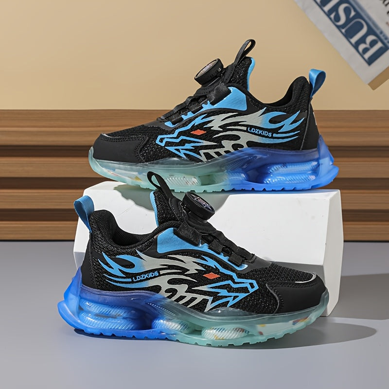 Kids' Dragon Graphic Sneakers with Rotary Dial Closures and Blue Gradient Soles for Everyday Outfits