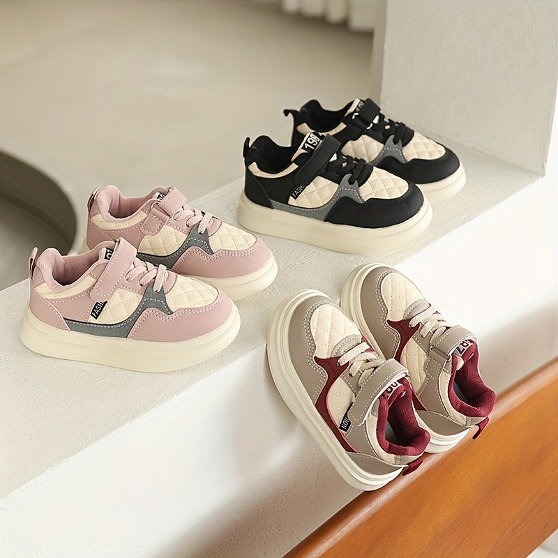 Kids' Casual Sneakers with Quilted Toe Panels and Instep Straps in Pink, Black or Red Everyday Styles