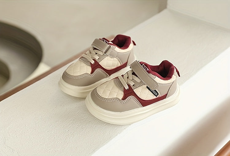 Kids' Casual Sneakers with Quilted Toe Panels and Instep Straps in Pink, Black or Red Everyday Styles