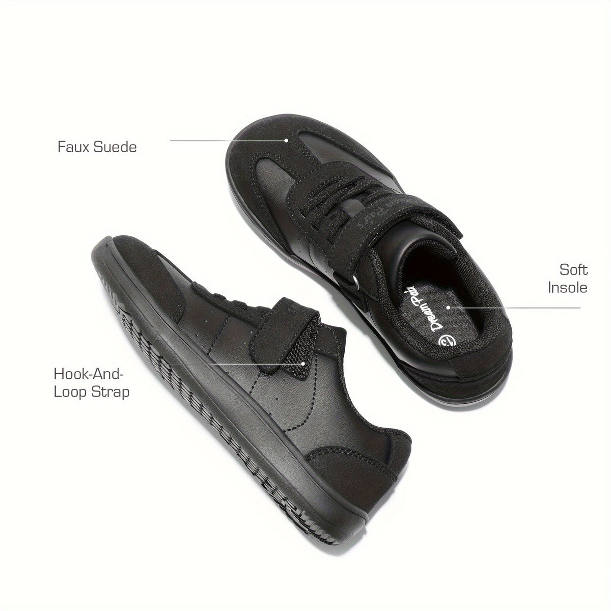 Kids Wide Toe Sneakers with Hook-and-Loop Straps and Low-Drop Soles for Everyday Casual Walking