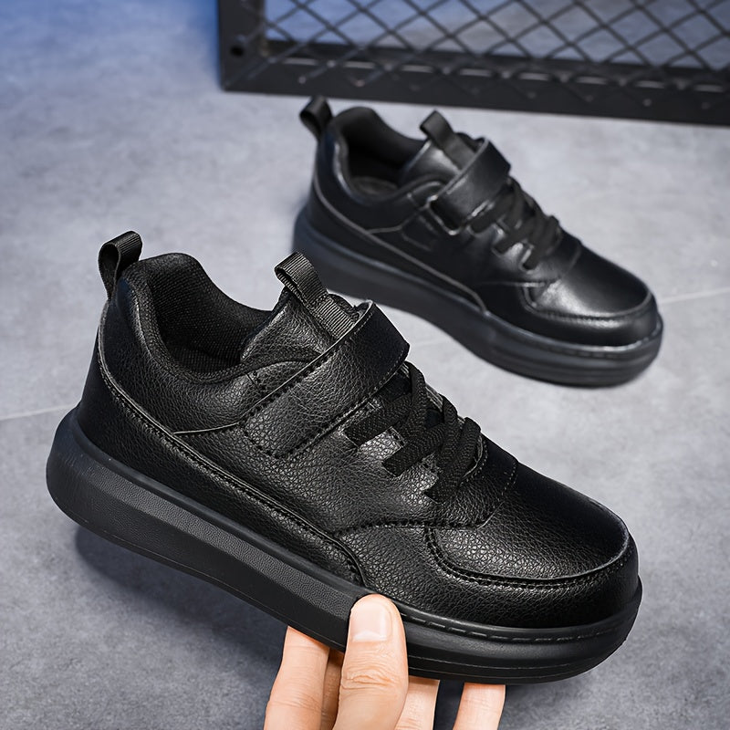 Kids Strap Sneakers with Tonal Panels and Rear Pull Tabs in Black or White for Everyday School Outfits