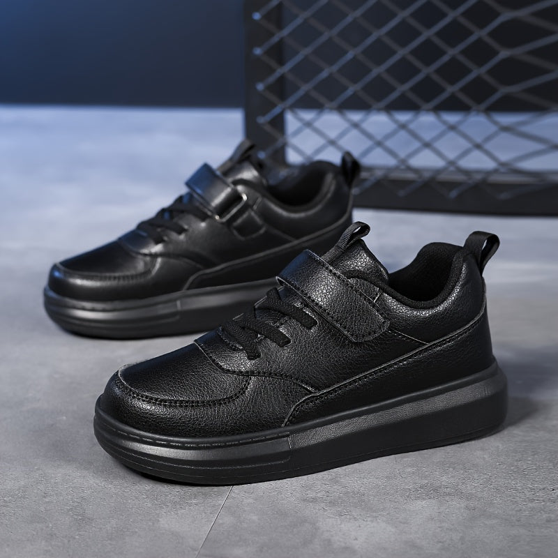 Kids Strap Sneakers with Tonal Panels and Rear Pull Tabs in Black or White for Everyday School Outfits