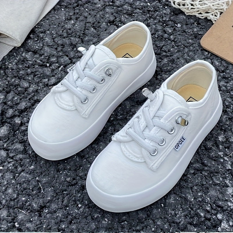 Kids' Low Top Canvas Sneakers with White Laces and Contrast Soles in Black or Red for Casual Outfits