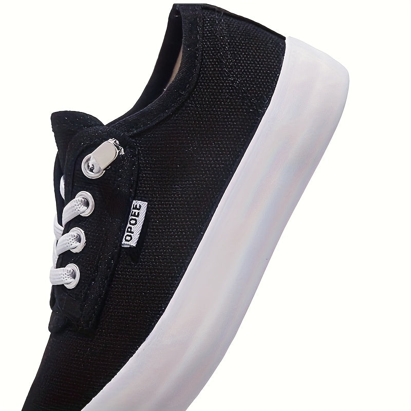 Kids' Low Top Canvas Sneakers with White Laces and Contrast Soles in Black or Red for Casual Outfits