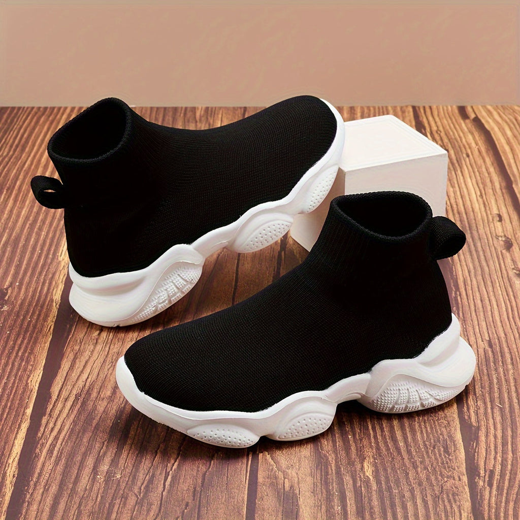 Kids Sock Sneakers with Ribbed High-Top Cuffs and Sculpted Soles for School Days and Casual Outfits