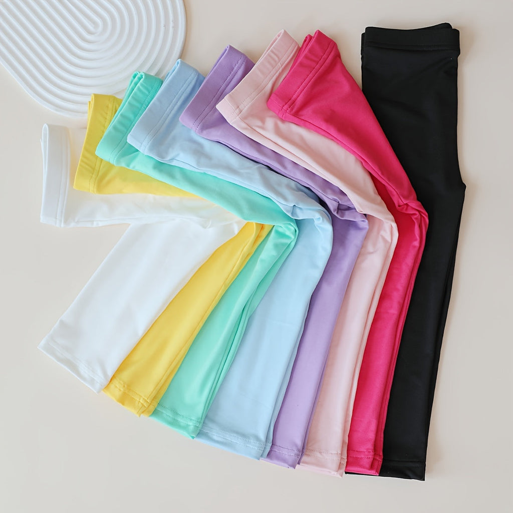 Girls' Capri Leggings Eight Pack with Elastic Waists in Bright and Pastel Solid Colors for Everyday Wear