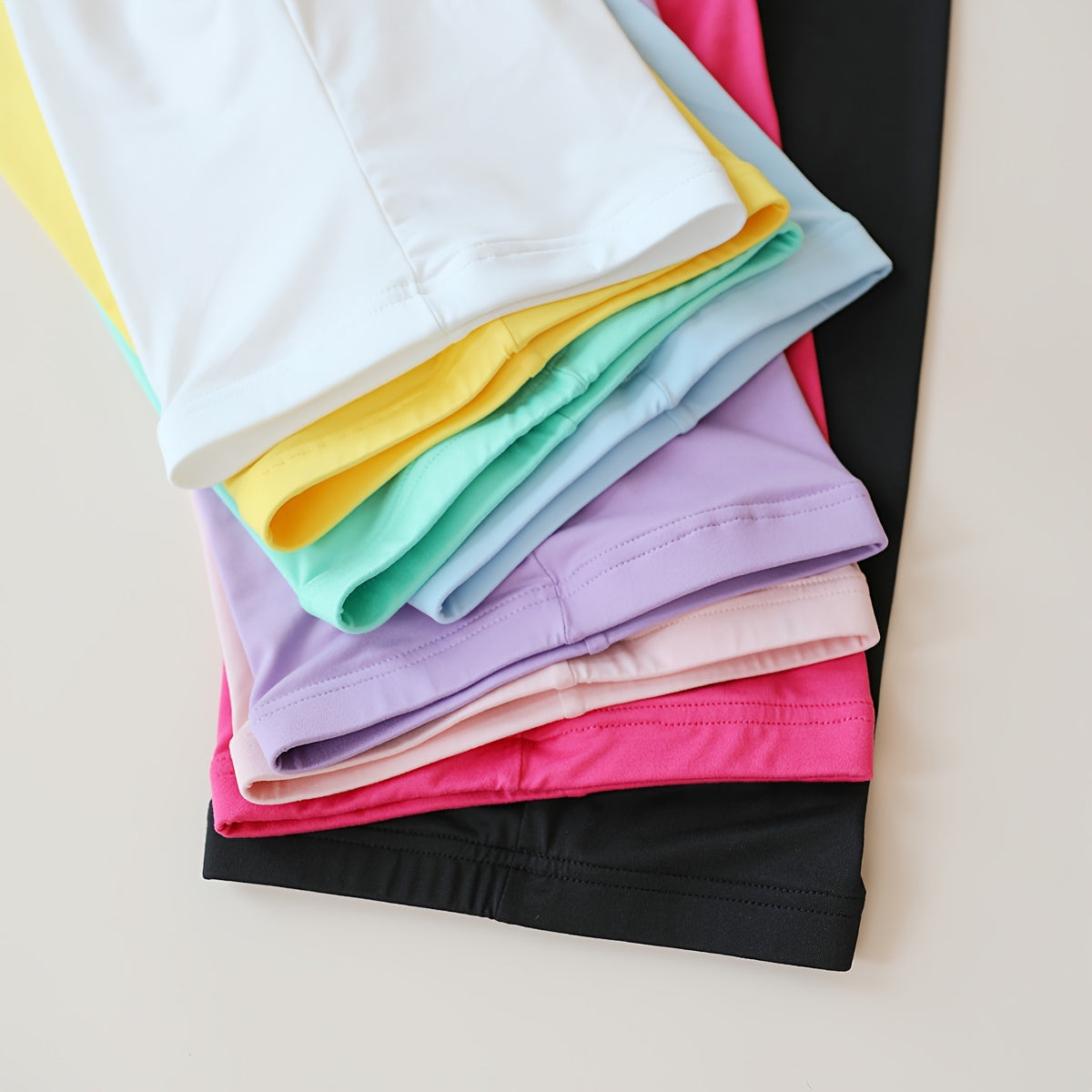 Girls' Capri Leggings Eight Pack with Elastic Waists in Bright and Pastel Solid Colors for Everyday Wear