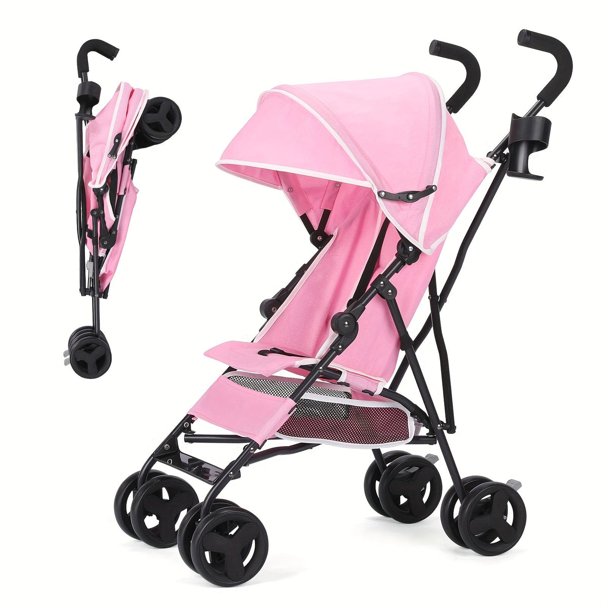 Lightweight Umbrella Stroller with a Compact Folding Frame and Sun Canopy in Dark Green, Pink or Gray