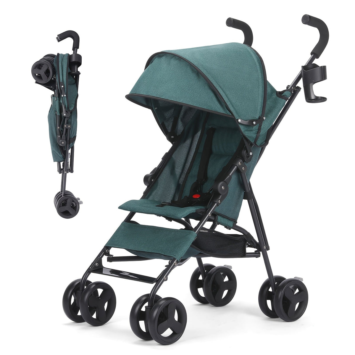 Lightweight Umbrella Stroller with a Compact Folding Frame and Sun Canopy in Dark Green, Pink or Gray