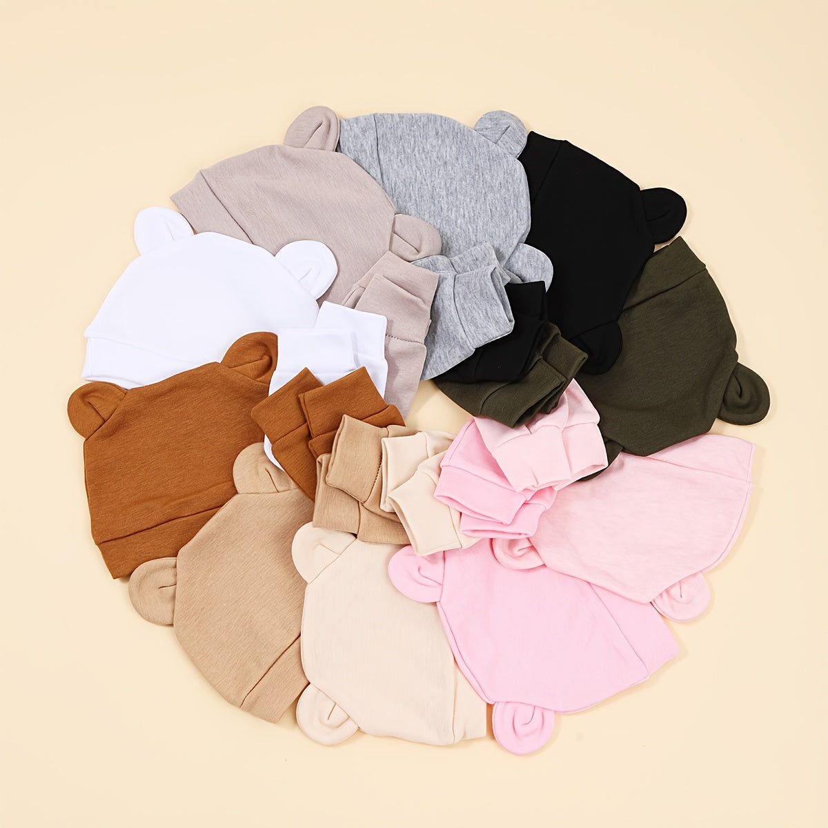 Newborn Hat and Mitten Sets with Bear Ear Details in Coordinating Solid Colors for Everyday Baby Outfits