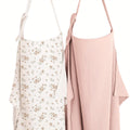 Cotton Muslin Nursing Cover Two-Pack in Pink and Blossom Print with Structured Neckline for Easy Viewing