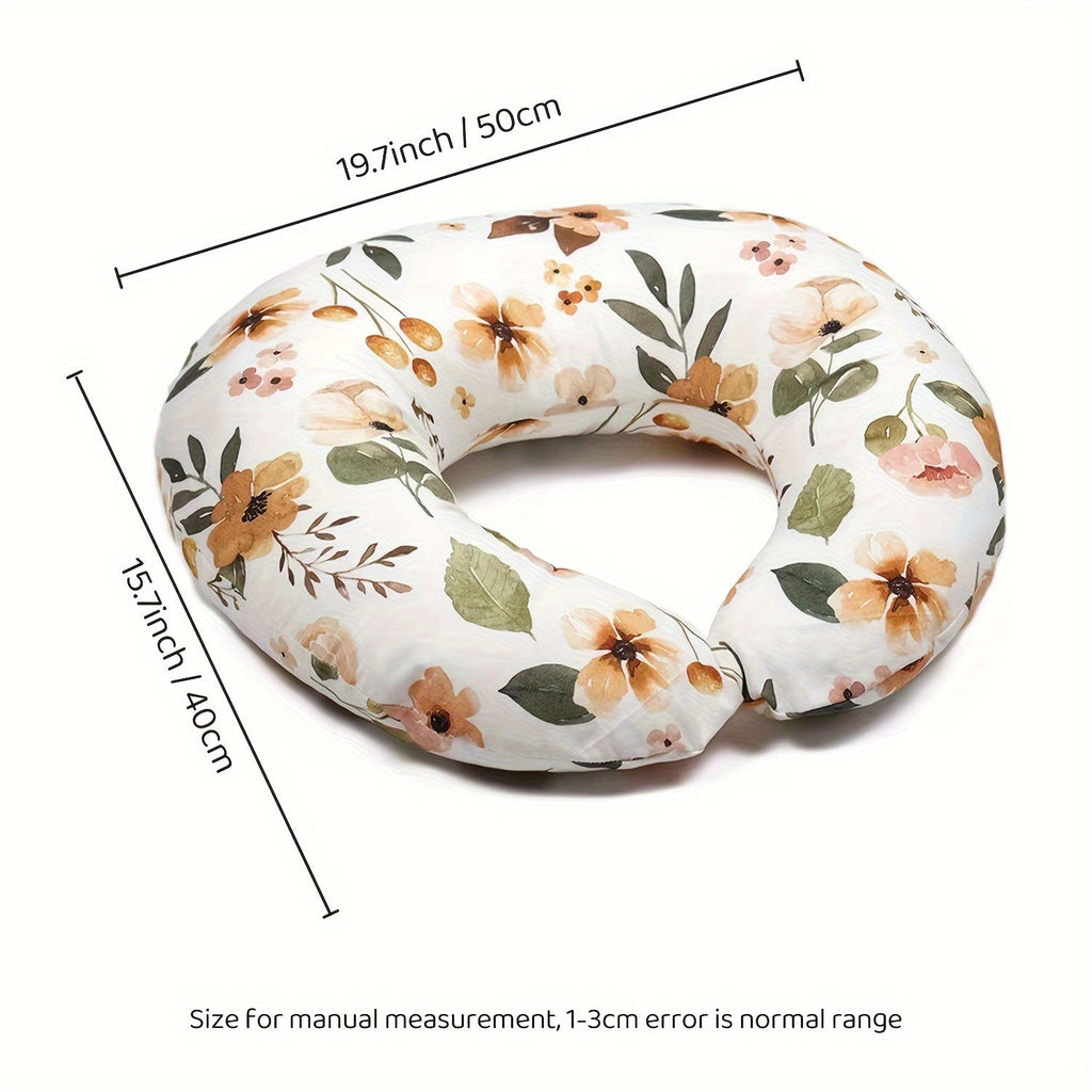 C-Shaped Nursing Pillow with a Removable Printed Cover for Supporting the Arms During Seated Feeding