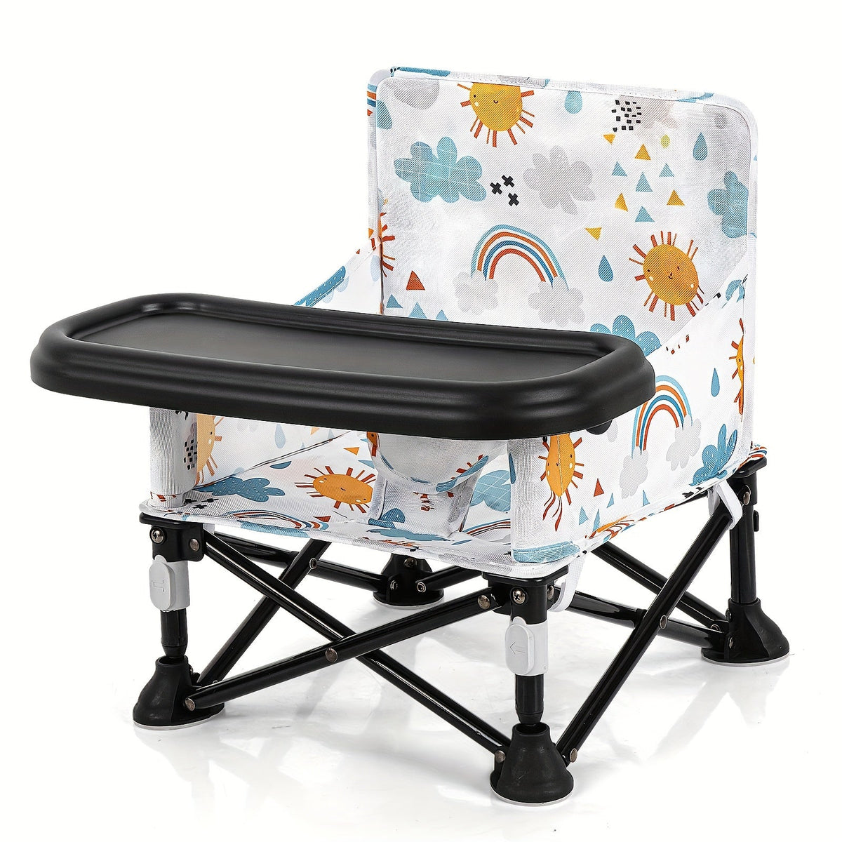 Printed Baby Booster Seat in Sunny, Cloud or Floral Designs Featuring a Folding Frame and Black Tray