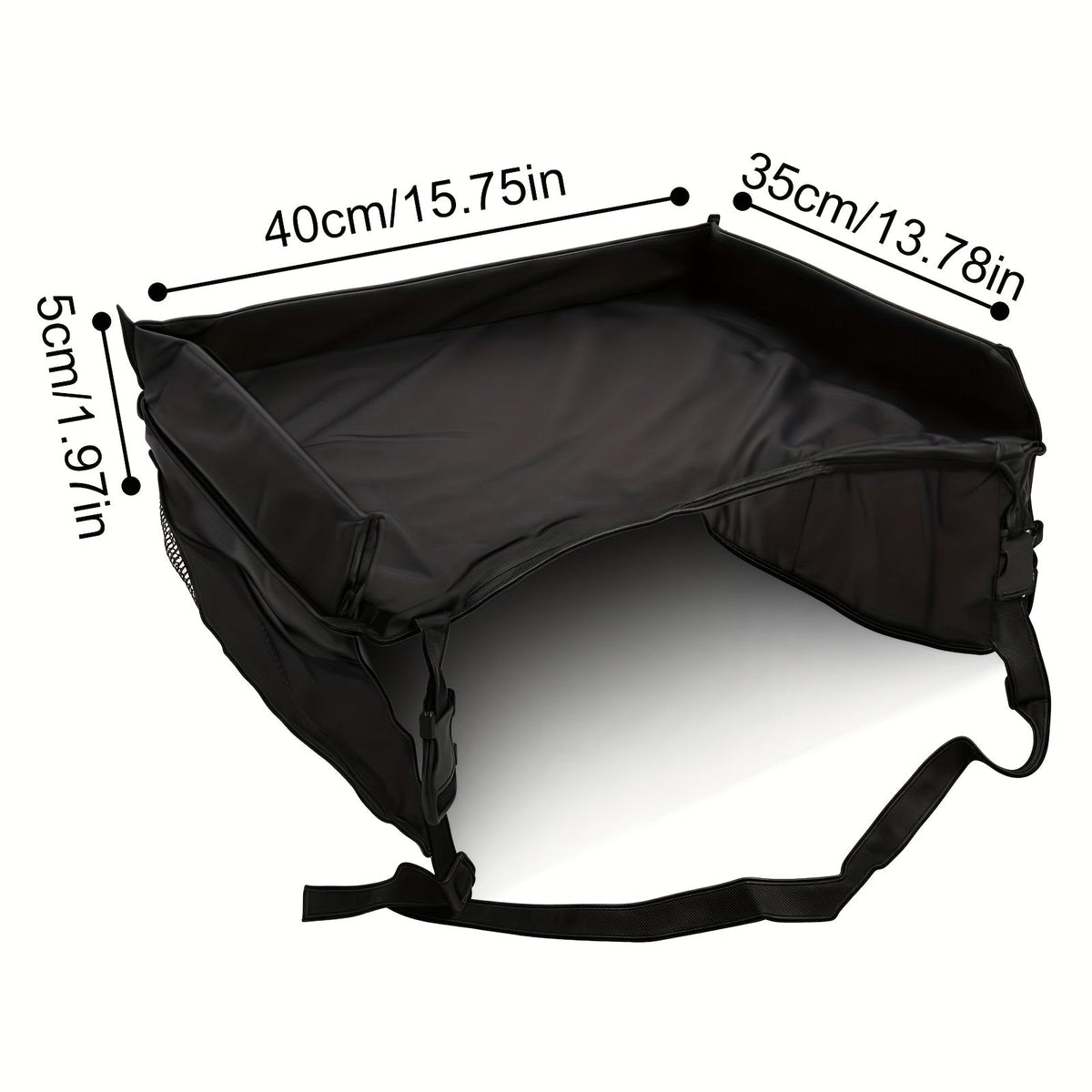 Kids Travel Tray with Raised Edges and Mesh Storage Pockets for Drawing and Small Activities on Car Trips