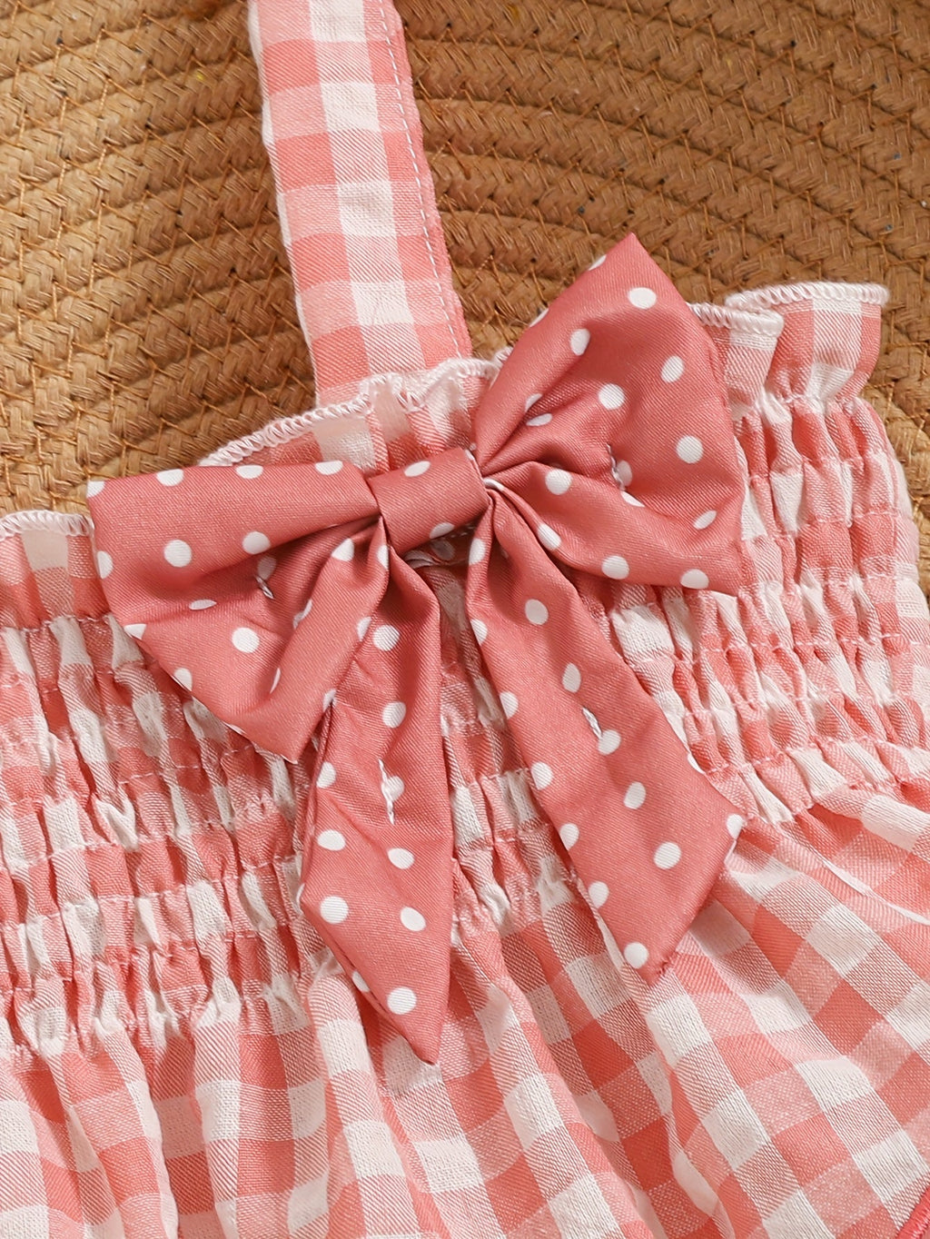 Toddler Girls Shorts Set in Red Gingham with a Strawberry Top and Matching Polka Dot Bottoms
