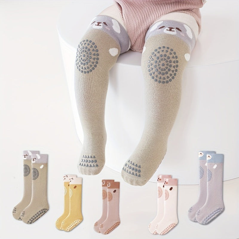 Baby Knee High Socks in Two Pair Animal Sets with Grippy Soles and Knit Legs for Everyday Little Outfits