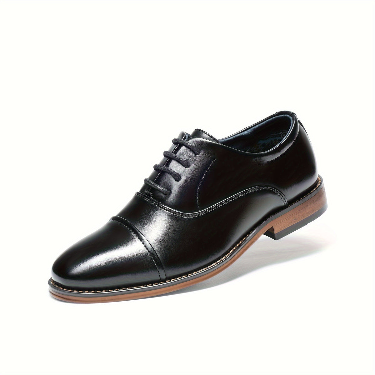 Boys' Cap Toe Oxford Shoes with Smooth Synthetic Leather Uppers and Low Heels for Formal Outfits
