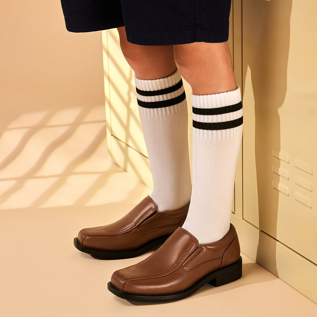 Boys' Dress Loafers with Center-Seam Toes and Elastic Side Panels for Weddings and Formal Outfits