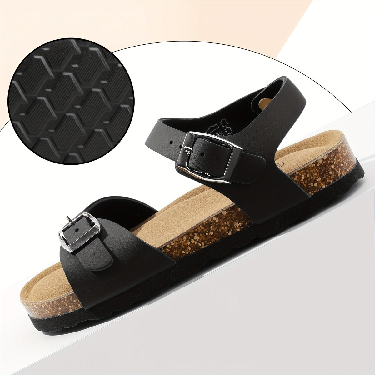 Kids' Buckle Sandals with Rear Straps and Contoured Footbeds in White, Black or Silver for Summer Outfits